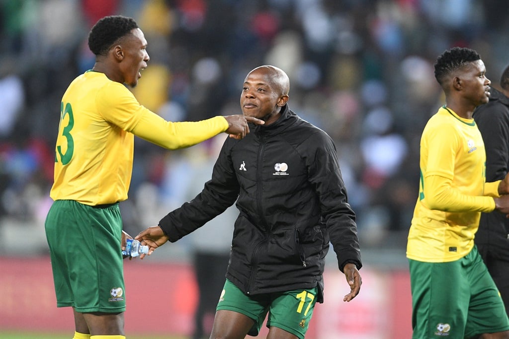 Lebo Mothiba and Zakhele  Lepasa during the international friendly match between South Africa and DR Congo at Orlando Stadium on September 12, 2023 in Johannesburg, South Africa. 
