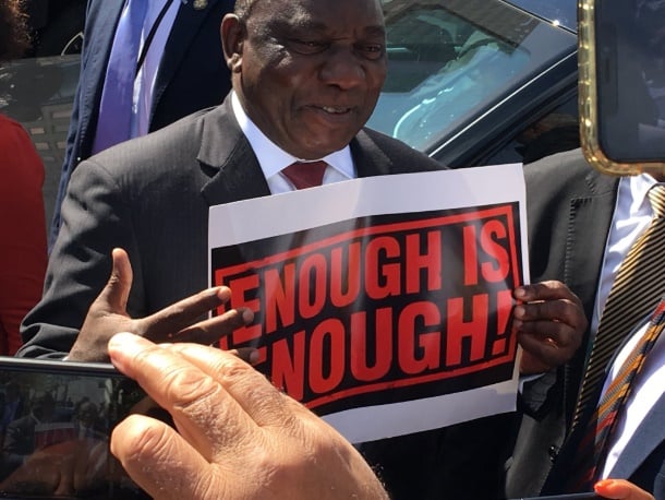 President Cyril Ramaphosa after leaving the protest. (Jan Gerber, News24)
