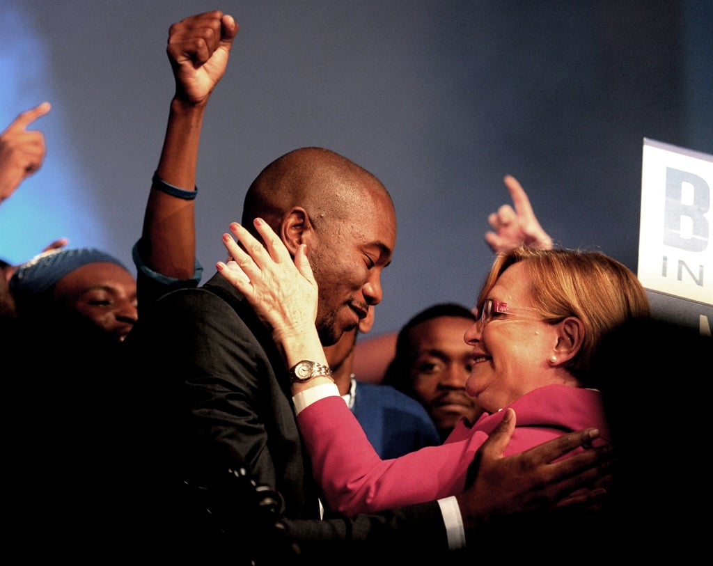 Newly elected DA leader, Mmusi Maimane with his Helen Zille at the party's federal conference on May 10, 2015 in Port Elizabeth, South Africa. Maimane was elected as the DA's new leader, making him the first black leader of the party. (Photo by Gallo Images / City Press / Muntu Vilakazi)