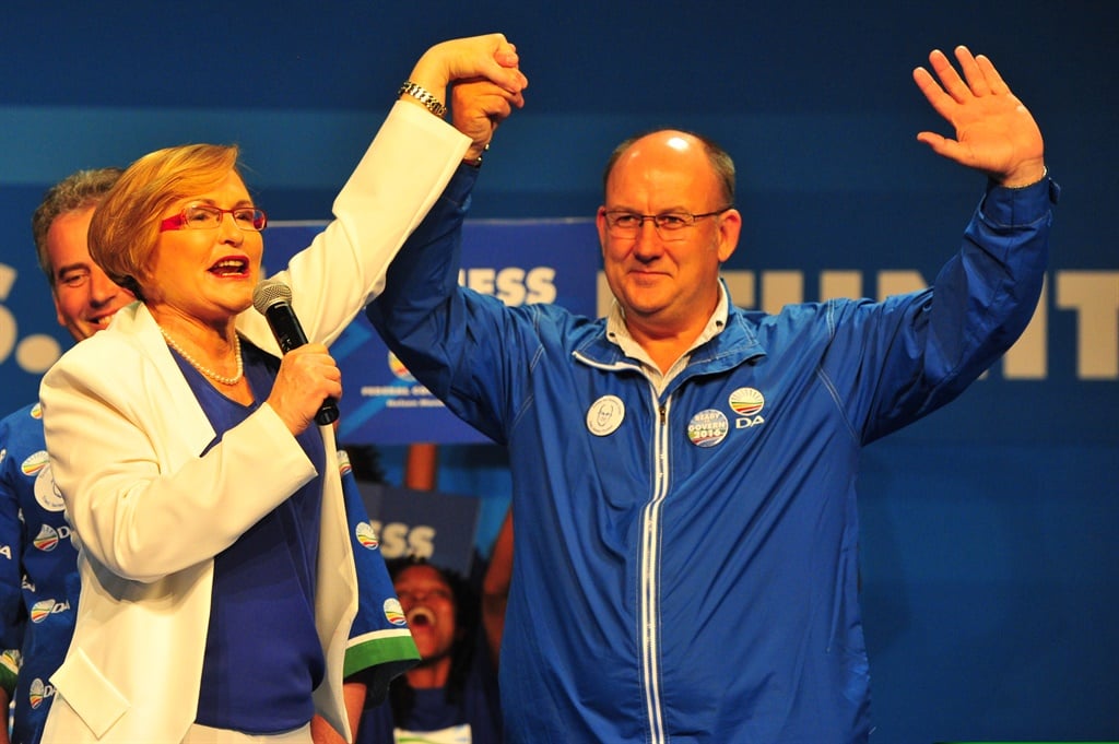 Outgoing DA leader, Helen Zille with Athol Trollip at the party's federal conference on May 9, 2015 in Port Elizabeth. (Photo by Gallo Images / Rapport / Deon Ferreira)