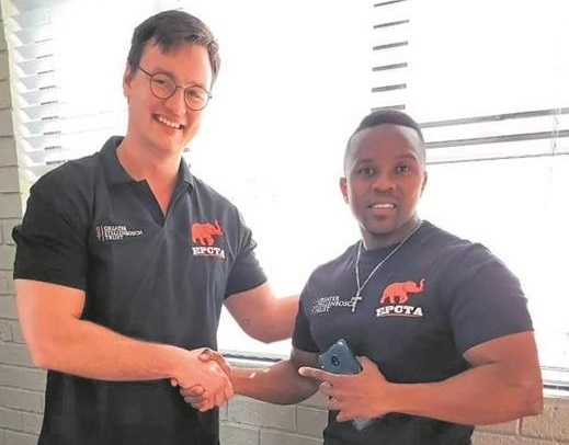 Jean-Pierre du Plessis, programme director for Greater Stellenbosch Trust (GST) and Phila Nobhekile, Eastern Province Coastal Touchies Association (ECPTA) youth touch rugby coach.