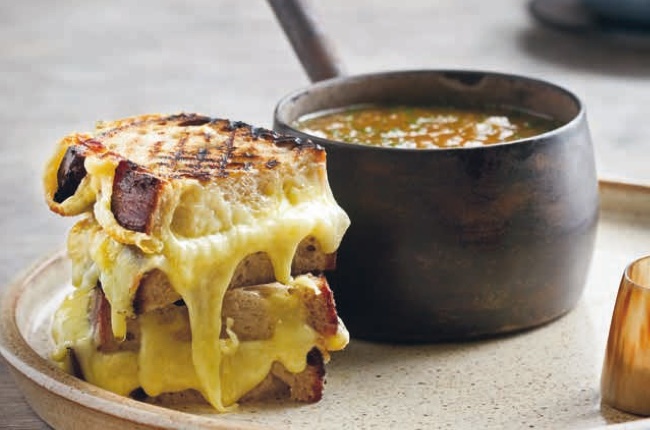 Onion and cider soup with gruyère toasties