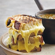 Onion and cider soup with Gruyère toasties