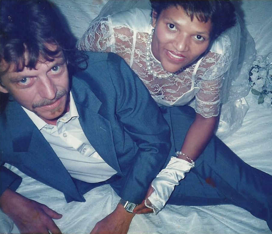 Adriana Glover with her husband Harry on their wedding day. 
