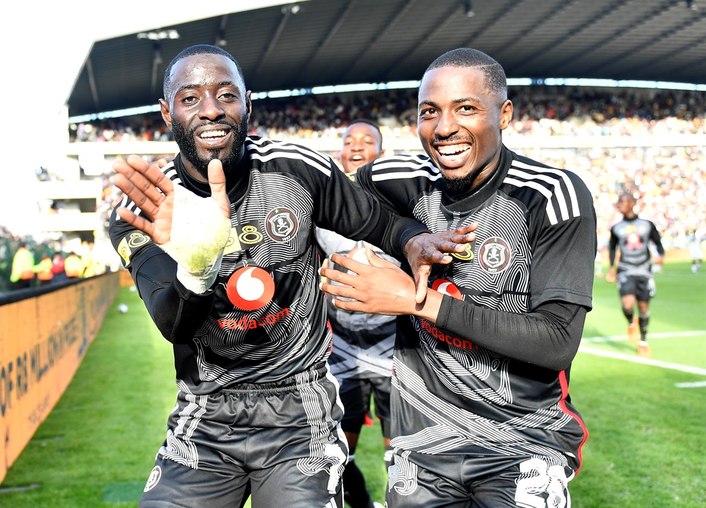 CAPE TOWN, SOUTH AFRICA - SEPTEMBER 03: Deon Hotto Deon of Orlando Pirates celebrate after scoring a goal during the MTN8 semi final, 1st leg match between Stellenbosch FC and Orlando Pirates at Athlone Stadium on September 03, 2023 in Cape Town, South Africa. (Photo by Ashley Vlotman/Gallo Images)