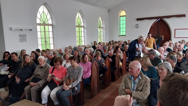Audience members at the Congregational Church for the session on Jonathan Ancer's hilarious book,&nbsp;<em>Bullsh!t: 50 Fibs that Made SA,</em> with Pieter du Toit and cartoonist Carlos Amato. <em>(Shaun de Waal/News24)</em>