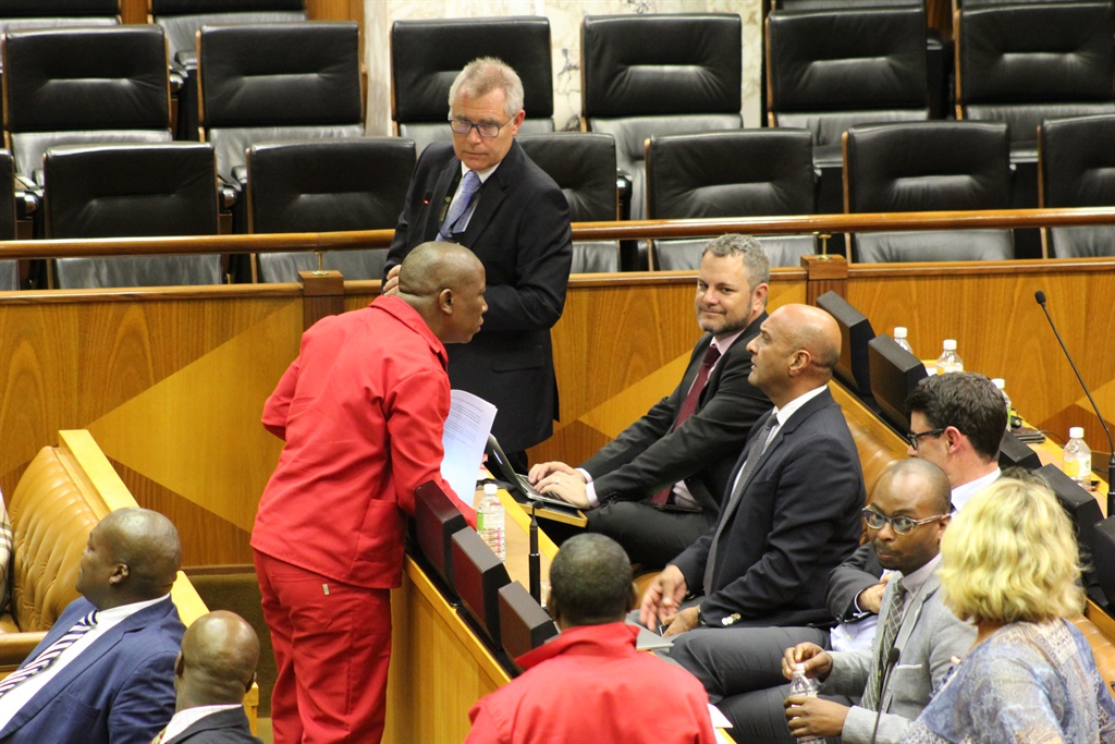 EFF leader Julius Malema had a heated argument with a DA member after he presented his debate in Parliament today. Photo by Misheck Makora
