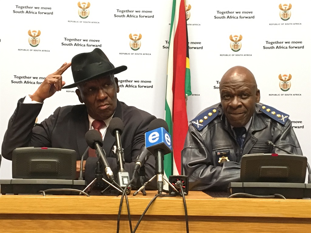 Police Minister Bheki Cele and national police commissioner Khehla Sitole. 