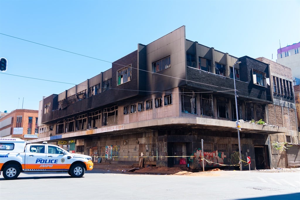 The Johannesburg building along Nugget street went up in flames on Sunday, killing two people and injuring four.