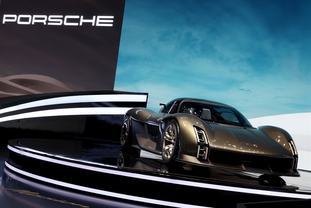 The Porsche stand at the Geneva International Motor Show on October 6, 2023 in Doha, Qatar. 
