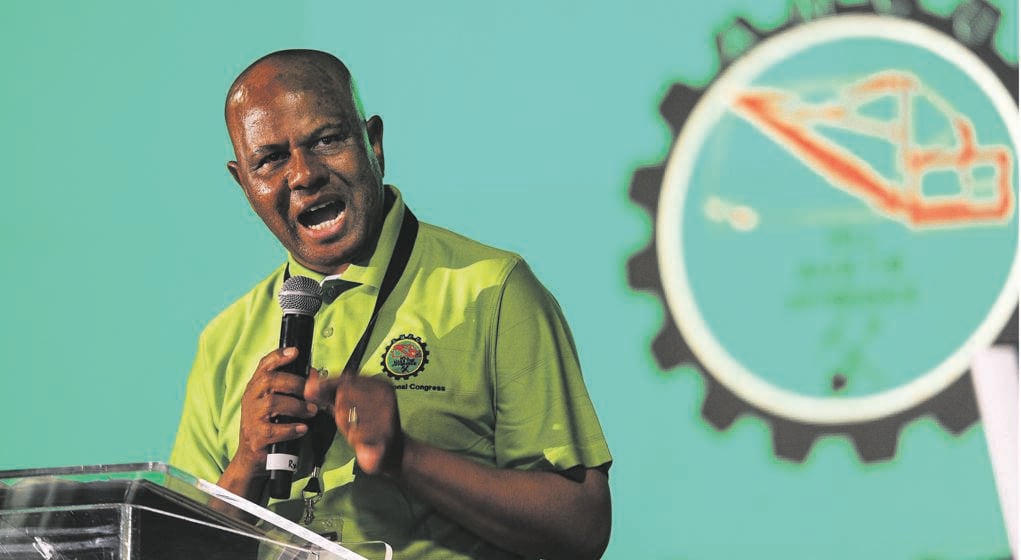 Joseph Mathunjwa, who was re-elected president of the Association of Mineworkers and Construction Union unopposed, addresses delegates at the union’s three-day national elective conference at the Birchwood Hotel in Boksburg this week. Picture: Rosetta Msimango