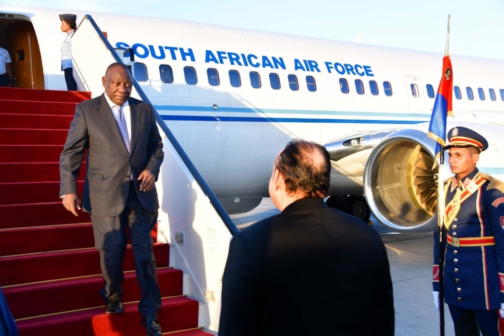 President Cyril Ramaphosa arrives in Egypt for the peace summit.