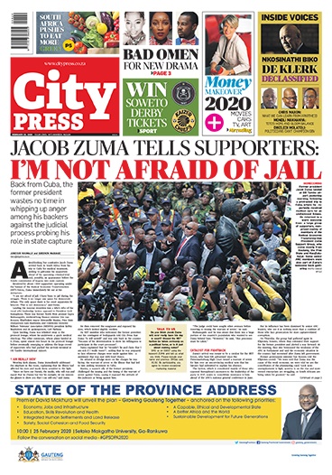 City Press front page: February 23 2020