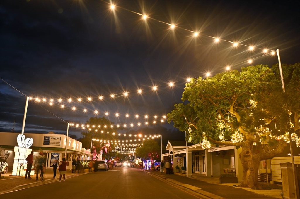 Christmas lights along the main road in Stanford, Western Cape. 