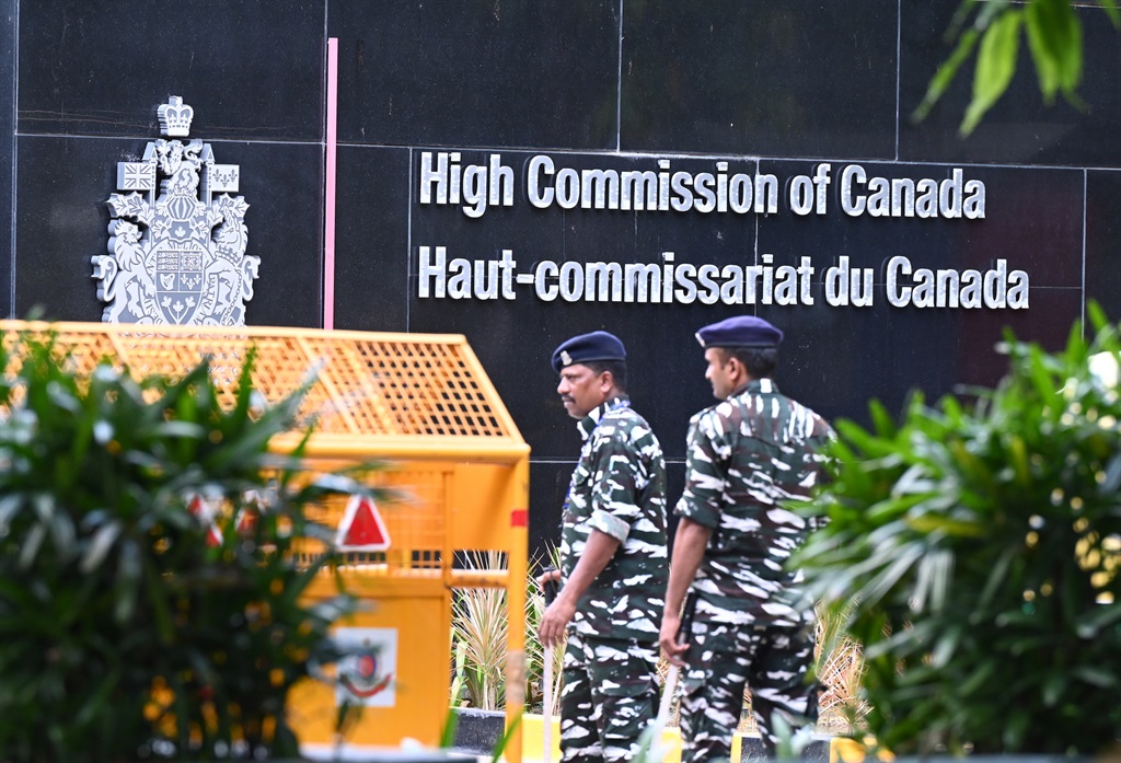 A heavy security presence was deployed at the High Commission of Canada on 19 September in New Delhi, India. (Photo by Sonu Mehta/Hindustan Times via Getty Images)