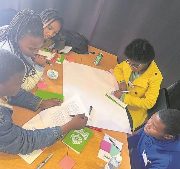 Lihle Ncama of Lungiso High School with her group members during the Climate Clubs Workshop.   