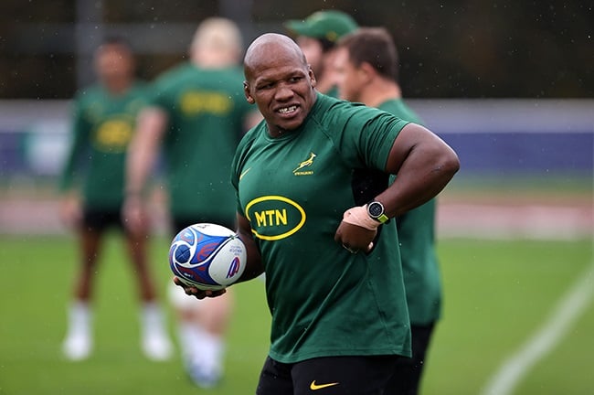 Bongi Mbonambi during a Springbok training session at Stade des Fauvettes in Domont on 23 October 2023. 