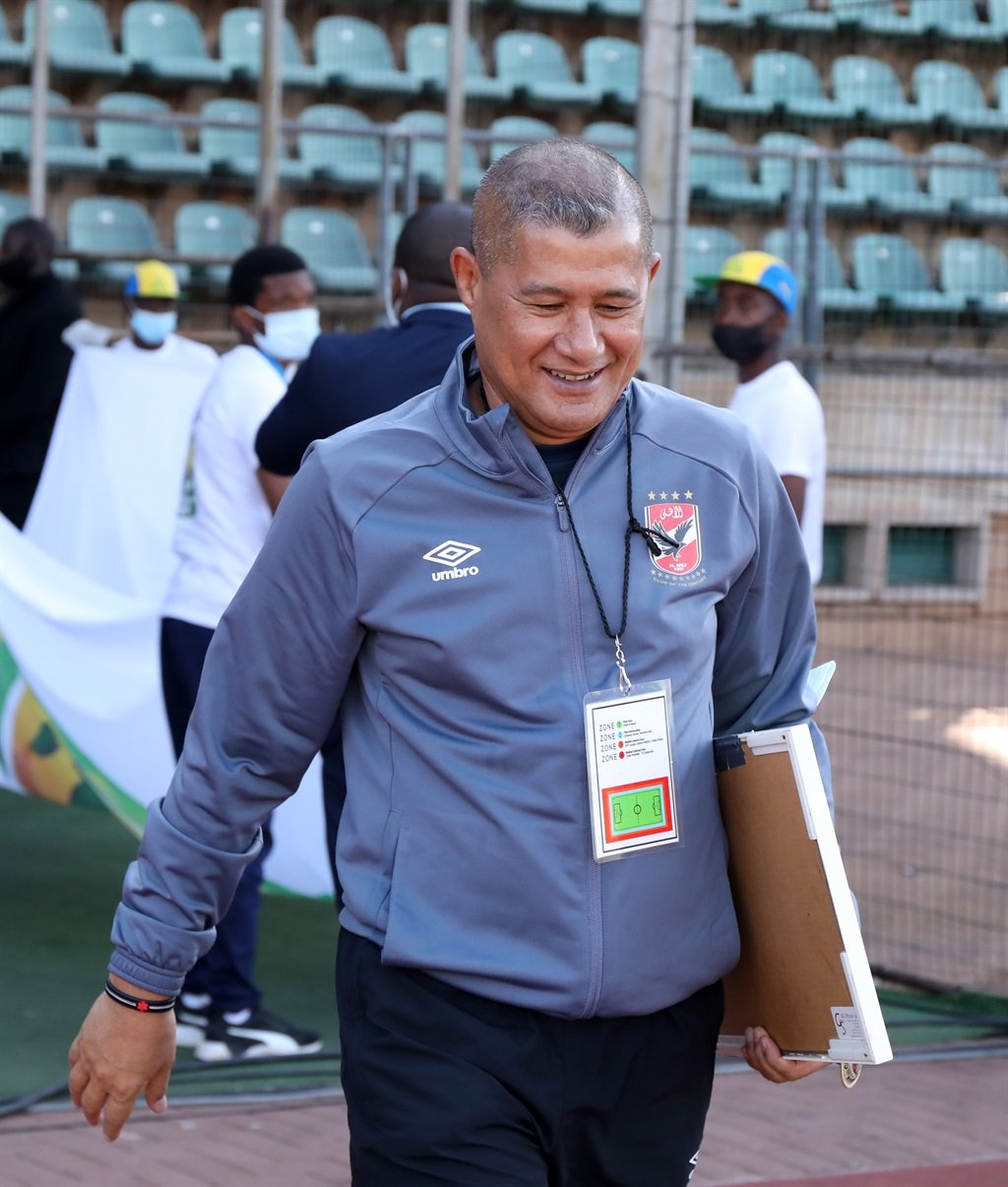 Cavin Johnson as assistant coach of Al Ahly during the 2021 CAF Champions League quarterfinal football match between Mamelodi Sundowns and Al Ahly at Lucas Moripe Stadium, Pretoria, South Africa on 22 May 2021 