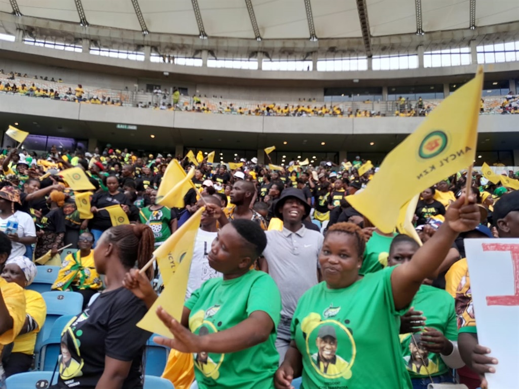 ANC members inside Moses Mabhida Stadium for the party's manifesto launch.  Photo by Mbali Dlungwana 
