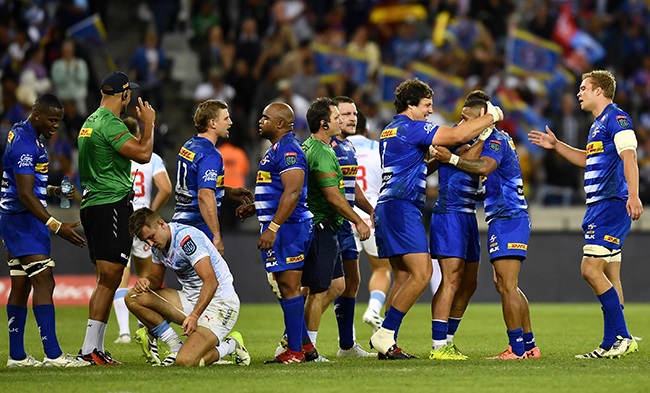 The Stormers celebrate their win 26-20 over the Bulls in Cape Town on 23 December 2023. (Photo by Ashley Vlotman/Gallo Images)