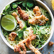 Pesto Noodles with Crumbled Chicken