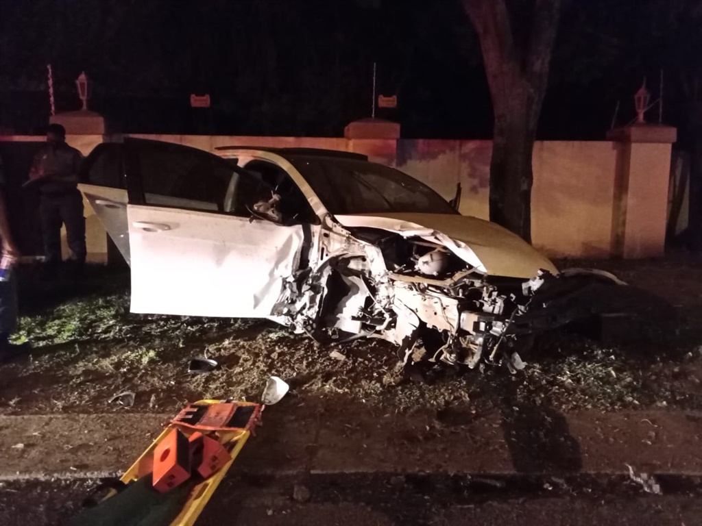 The wreckage of the Golf GTI in which three Bloemfontein Celtic players were travelling in. Photo Supplied.