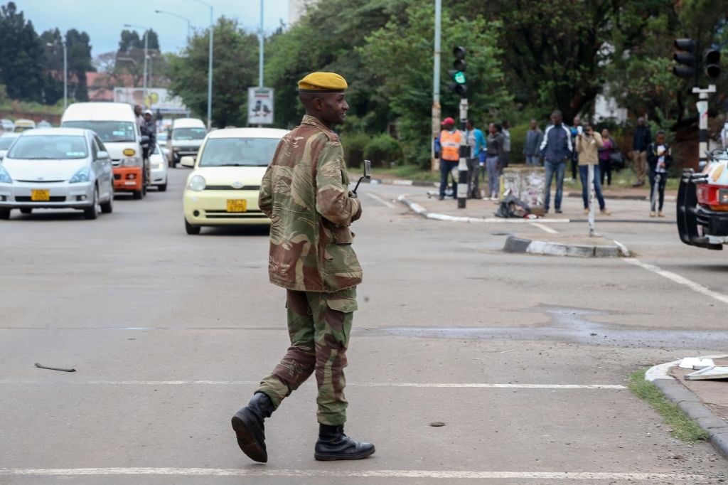 A Zimbabwean soldier pictured during a protest in 2017. 