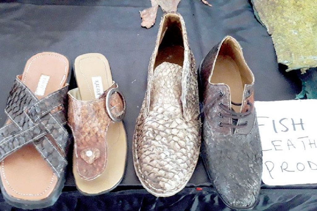 Newton Owino makes shoes using fish leather.