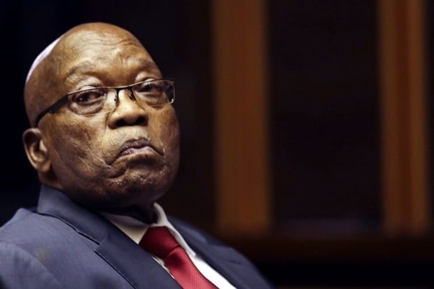 Former president Jacob Zuma looks on in the High Court in Pietermaritzburg during his trial for alleged corruption. (Themba Hadebe, Pool, AFP)