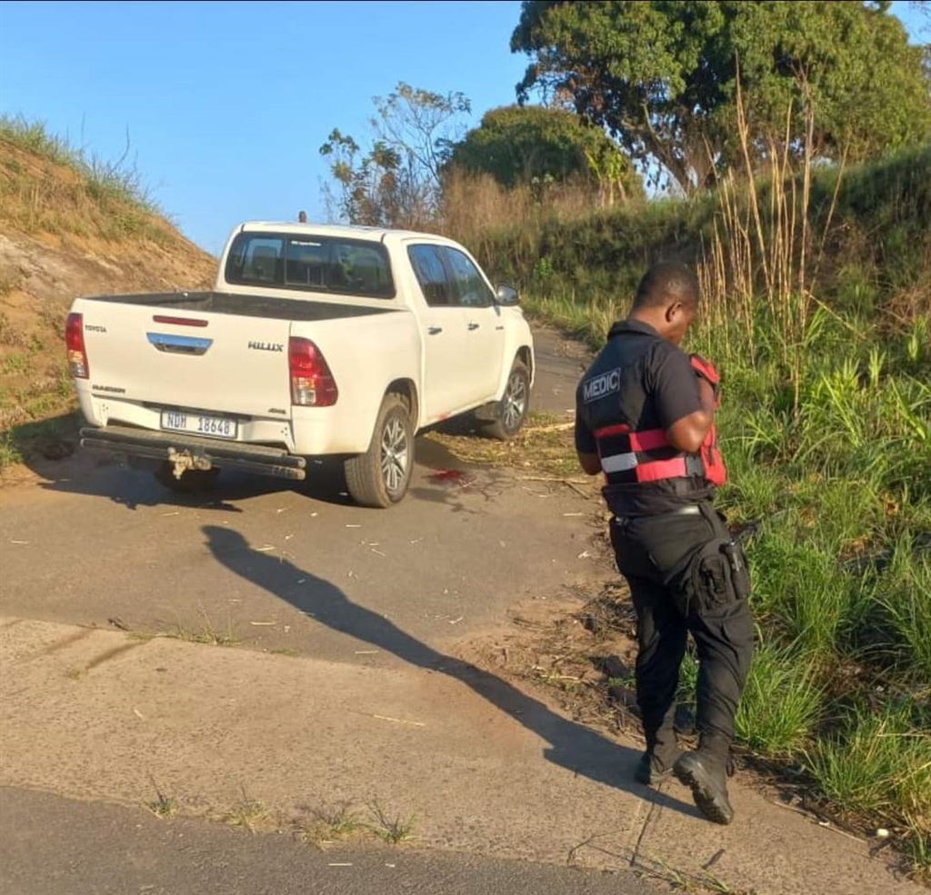 The parked bakkie that a municipal worker, Khumbulani Khumalo, was found dead in. 
