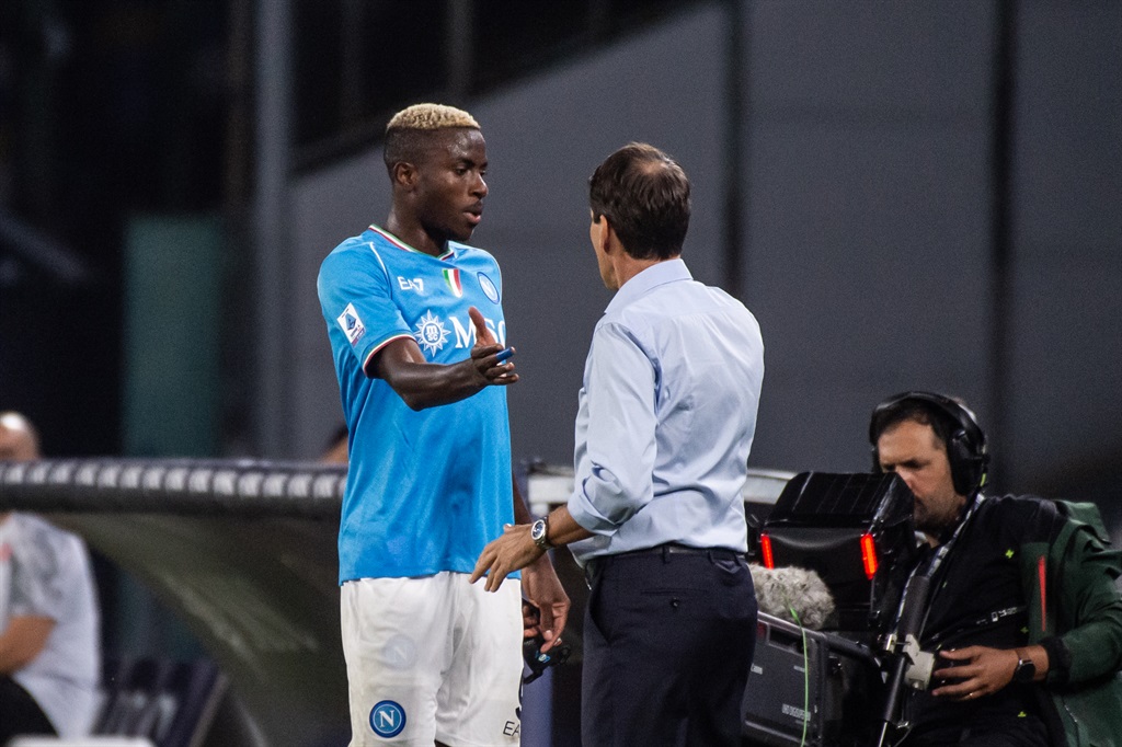 Victor Osimhen and Rudi Garcia manager of SSC Napoli during the Serie A TIM match between Napoli and Udinese. 