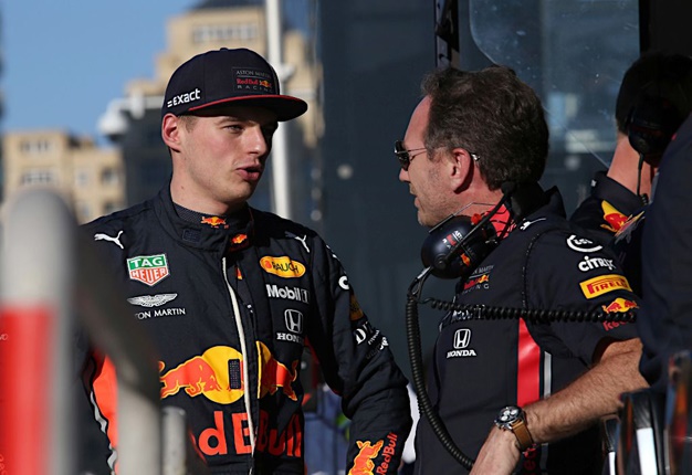 Max Verstappen (left) and Christian Horner. Image: TeamTalk