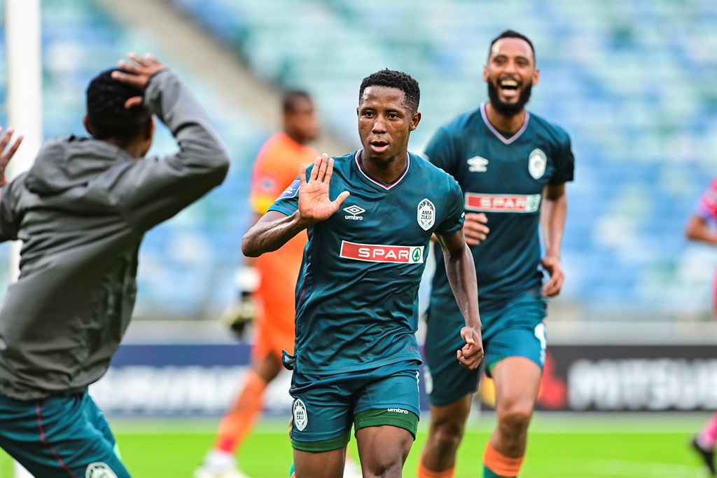 DURBAN, SOUTH AFRICA - APRIL 27: Tshepang Moremi of AmaZulu FC celebrates scoring during the DStv Premiership match between AmaZulu FC and Chippa United at Moses Mabhida Stadium on April 27, 2024 in Durban, South Africa. (Photo by Darren Stewart/Gallo Images)