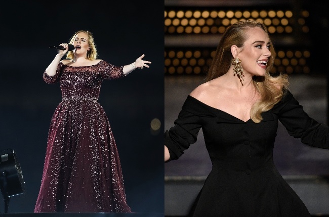 Adele before her weight loss (left) and Adele now - a whopping 44 kg lighter. (Photo: Gallo Images/Getty Images)