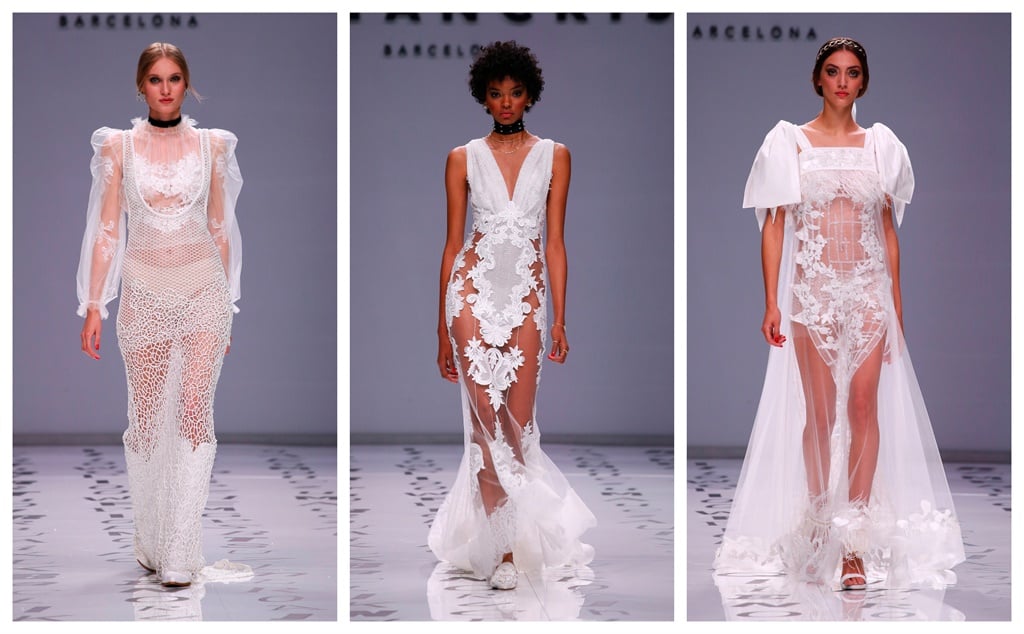 Bridal gowns shown at Valmont Barcelona Bridal Fashion Week 2019 at the  YolanCris show. Collage by Futhi Masilela