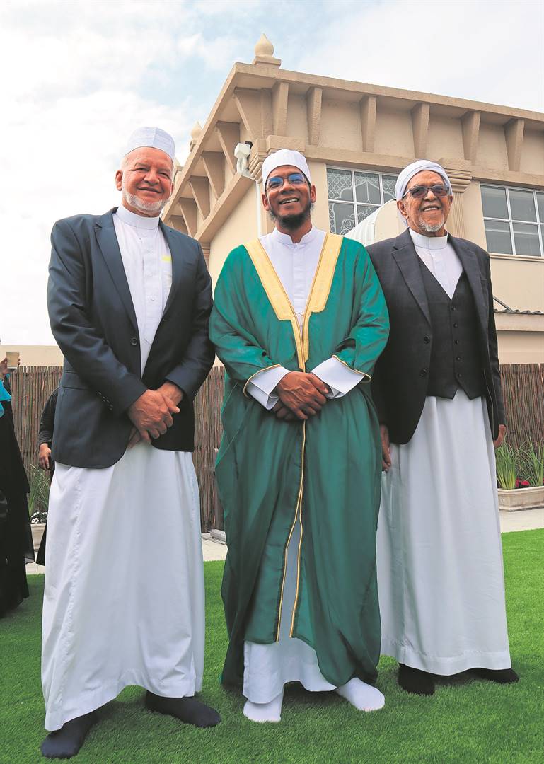 From the left are, Ighsaan Gamieldien, chairman of the Board of Trustees, Shaykh Mukhtar Raban and Imam Behardien Jappie, the longest-serving religious leader (50 years) of the oldest existing mosque in Gqeberha, Masjidul Akbar (Grace Street Mosque).      