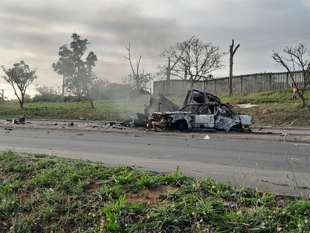 The scene where a cash van was bombed on Wednesday. Photo by Mbali Dlungwana 