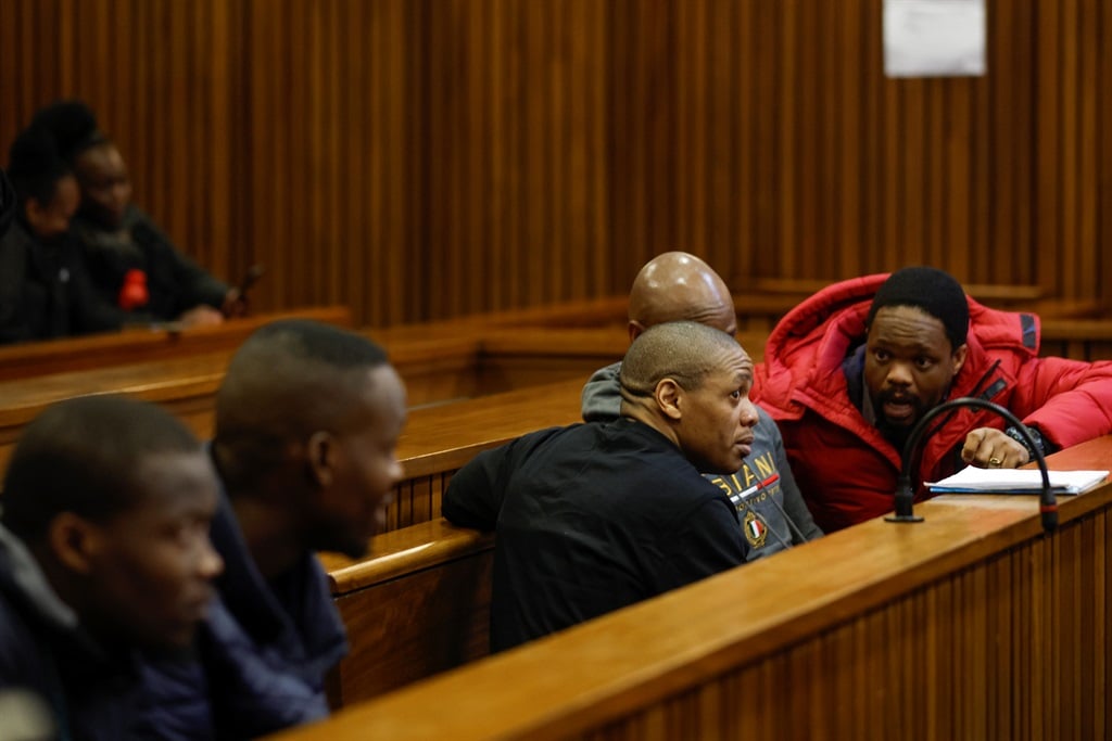 The five accused in the Senzo Meyiwa murder trial in the dock in the Gauteng High Court in Pretoria.