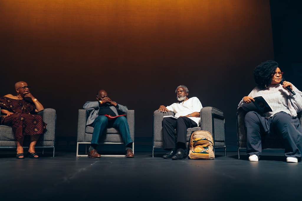 from left to right and Phillippa Yaa de Villiers, South African Poet Laureate Wally Serote,Professor Muxe Nkondo,  Lebogang Mashile