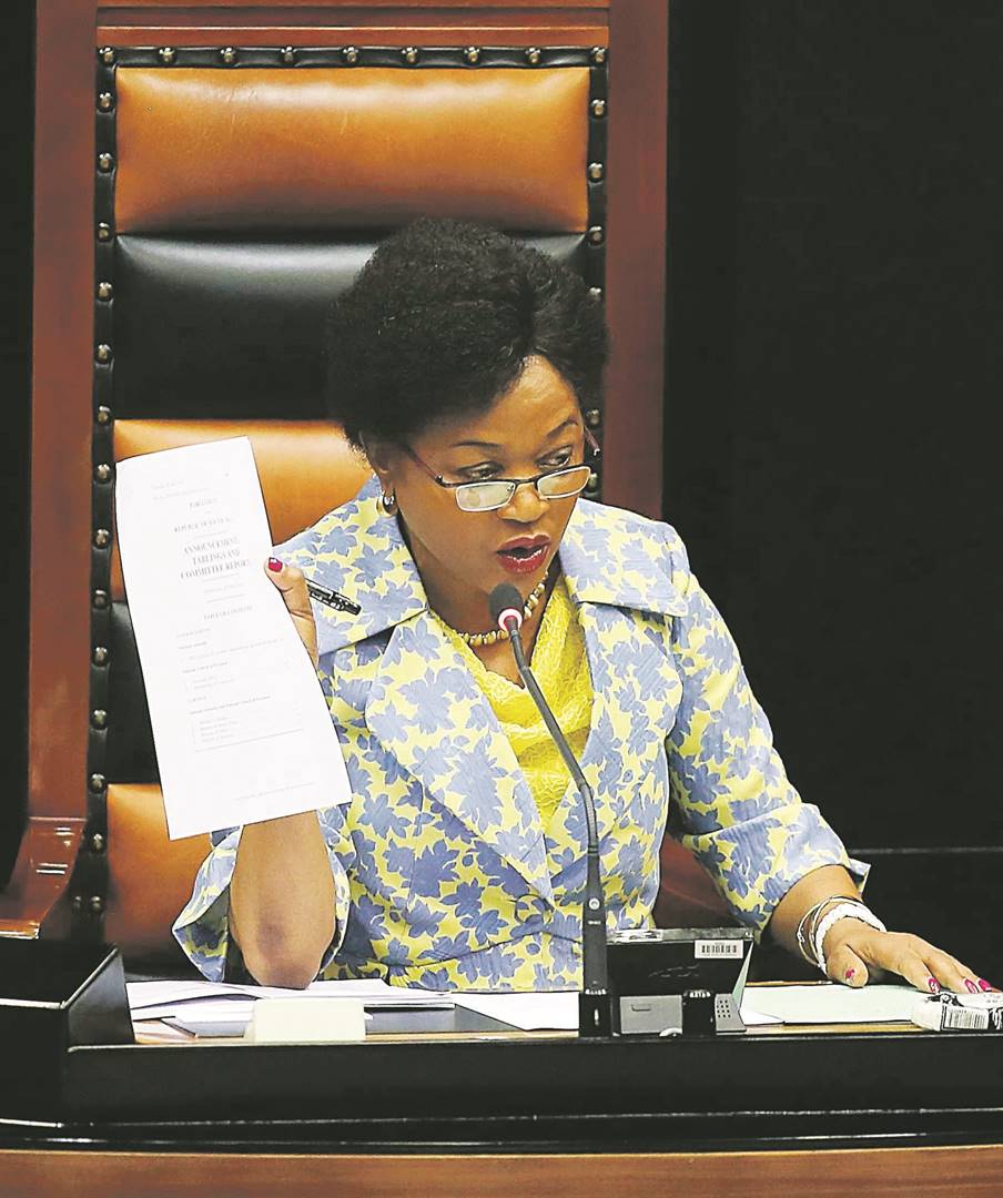 Baleka Mbete oversees a motion of no confidence during her tenure as Speaker of Parliament in 2014. Picture:Supplied/ The Times 