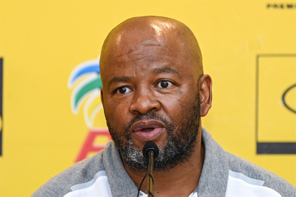 DURBAN, SOUTH AFRICA - OCTOBER 05: Manqoba Mngqithi, assistant coach of Mamelodi Sundowns  during the Orlando Pirates and Mamelodi Sundowns joint press conference at Lime Rooftop Umhlanga on October 05, 2023 in Durban, South Africa. (Photo by Darren Stewart/Gallo Images)