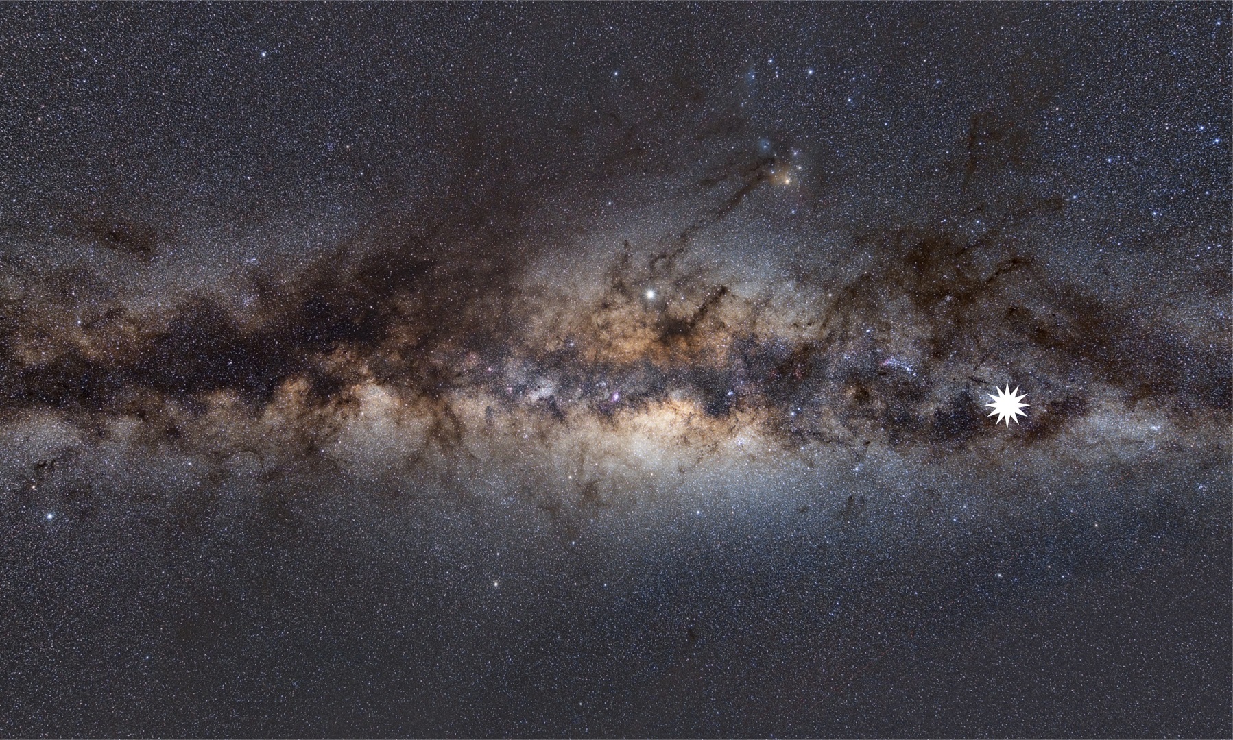 The Milky Way as viewed from Earth, with a star icon showing the position of the mysterious repeating transient. Dr Natasha Hurley-Walker (ICRAR/Curtin)