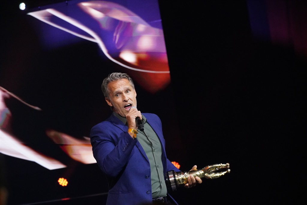 South African actor Craig Urbani accepting his South African Film and Television Award (Safta) for best supporting actor in a TV drama for his role in SABC1's Makoti. 