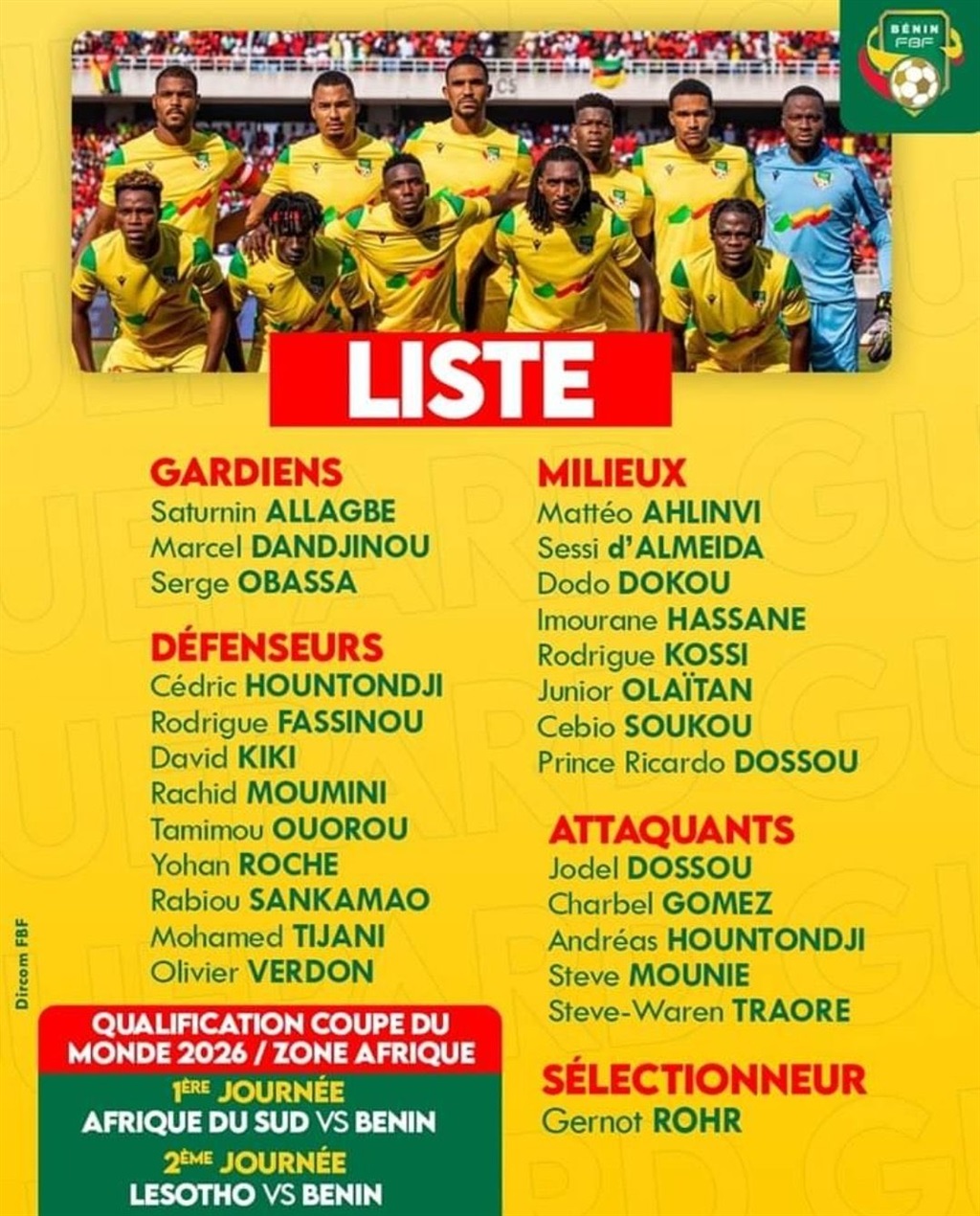 The Benin squad in full