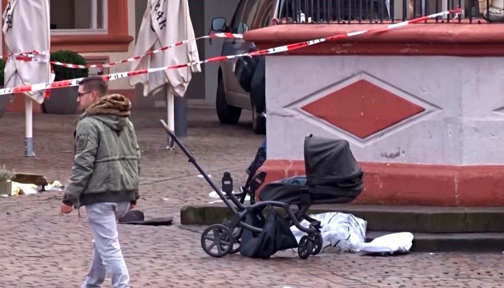 Cordoned off area with wrecked stroller