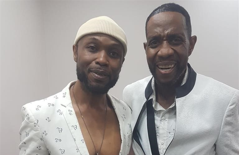 Sandy B (left) couldn't be happier after performing with American singer Freddie Jackson (right).