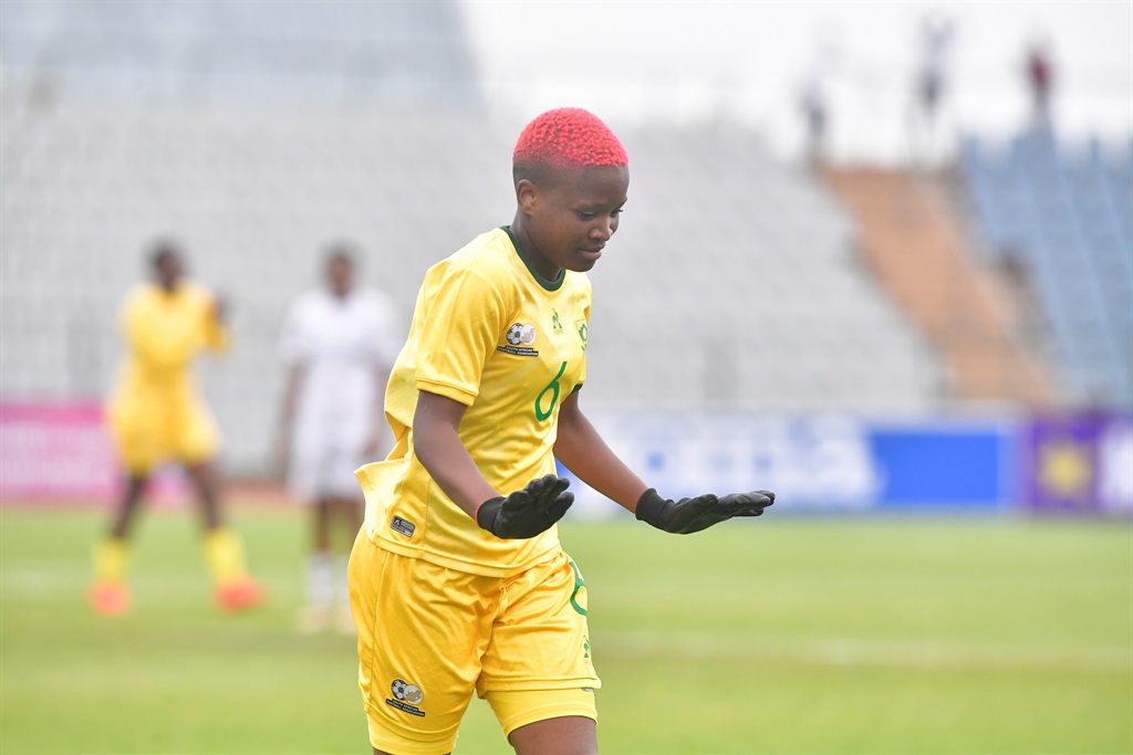 Thubelihle Shamase of South Africa scores and celebrate during the 2023 Hollywoodbets COSAFA Womens Championship match between South Africa and Eswatini at Dobsonville Stadium on October 10, 2023 in Johannesburg, South Africa. 