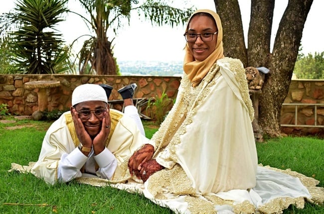 Mohammed Jameel Thabo Mokomela and Mumtaaz Ajar during their Islamic wedding celebration.
