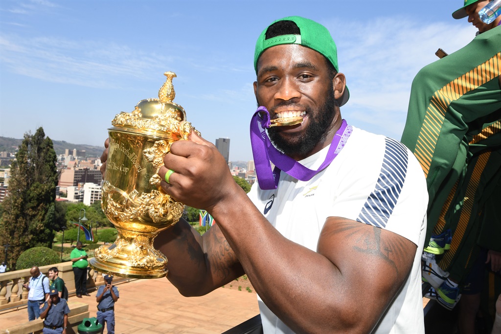 Springbok captain Siya Kolisi lifts the Webb Ellis Cup during during the Rugby World Cup 2019 Champions Tour. (Lee Warren, Gallo Images)