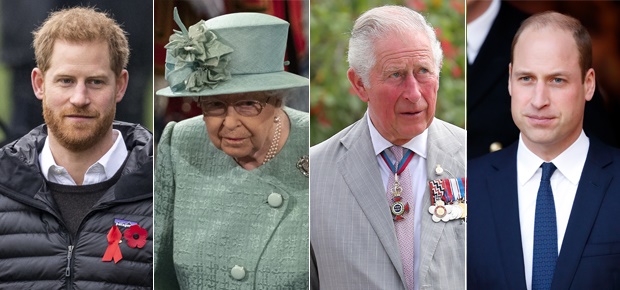 Prince Harry, Queen Elizabeth, Prince Charles and Prince William (Photo: Getty Images)